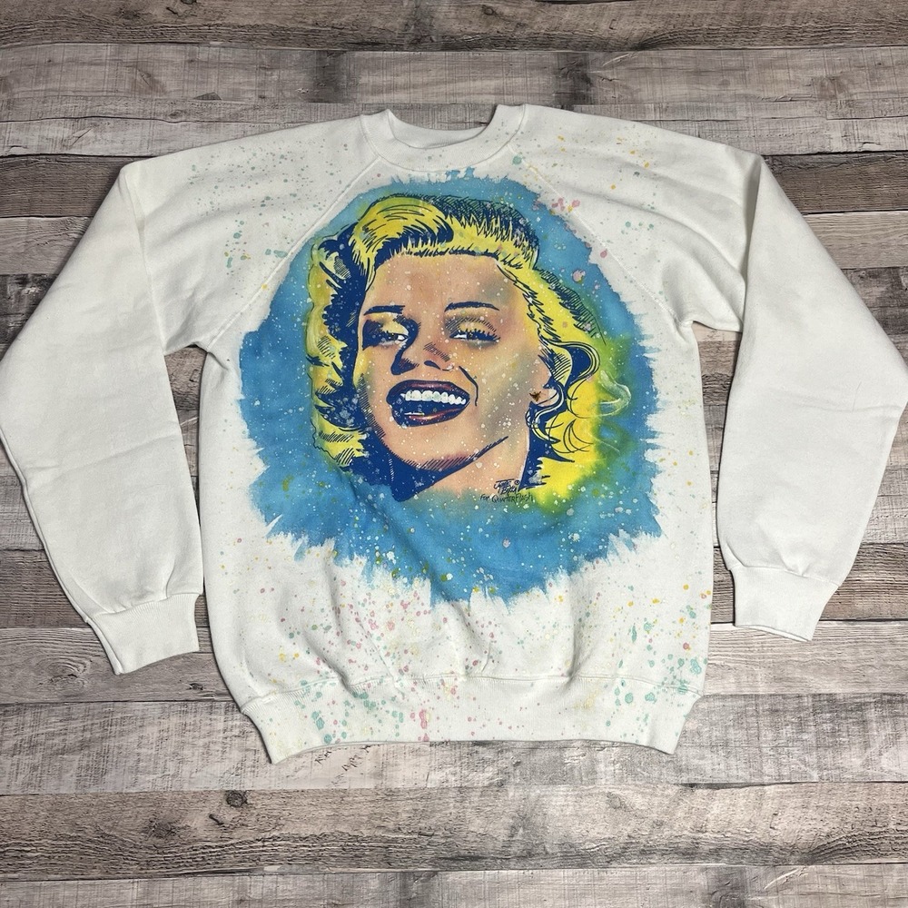 Marilyn Monroe Sweatshirt Size Large White Vintage 80s Jamie Bakka Quarterflash